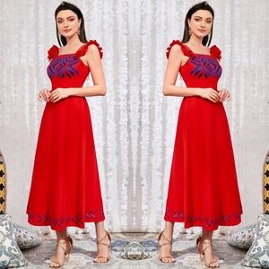 SHEIN Ruffle Trim Geo Print Dress